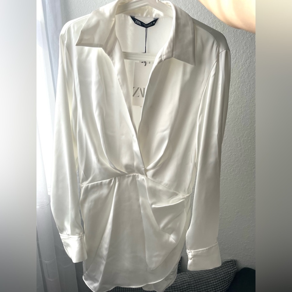 Zara Long Sleeve Satin Effect Dress Nwt - Picture 14 of 15